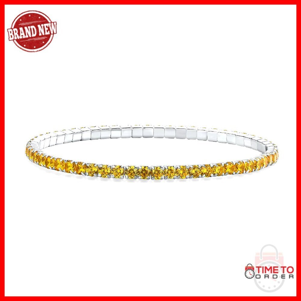 Sterling Silver Stretch Tennis Bracelet, 3mm Gemstone, Adjustable 7.25-8 Inch